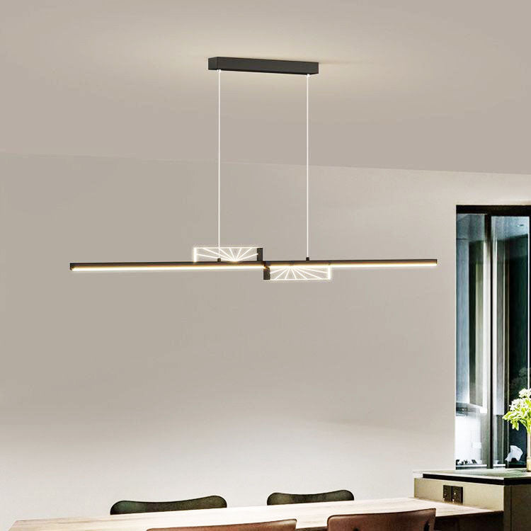 Contemporary Black Iron & Acrylic LED Chandelier for Dining Room Island