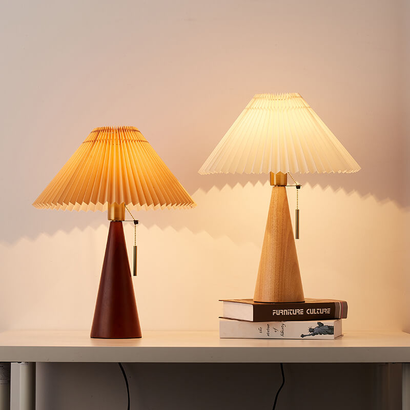 Vintage Japanese Minimalist Pleated Wood LED Table Lamp for Living Room