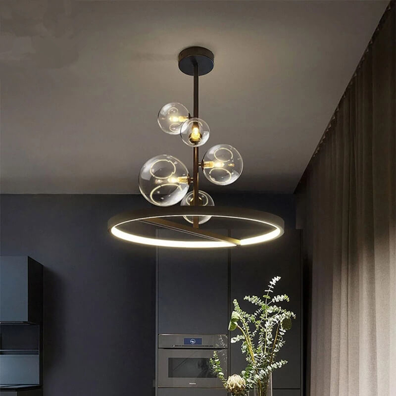 Modern Nordic Clear Glass Round Bubble 5-Light Chandelier for Dining Room