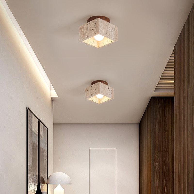 Wabi-Sabi Yellow Travertine Column Semi-Flush Light for Rustic Spaces