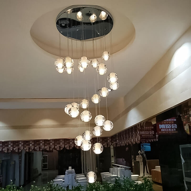 Modern Crystal Orb LED Chandelier Pendant for Luxurious Staircase Decor