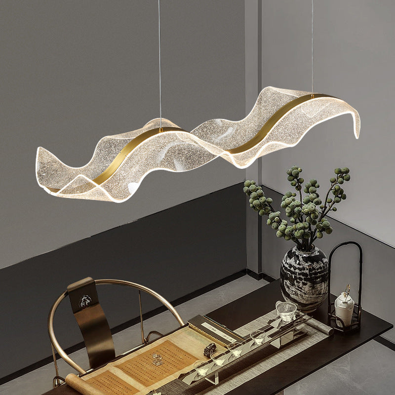 Modern Acrylic LED Island Chandelier | Rectangle Wave Design for Dining Room