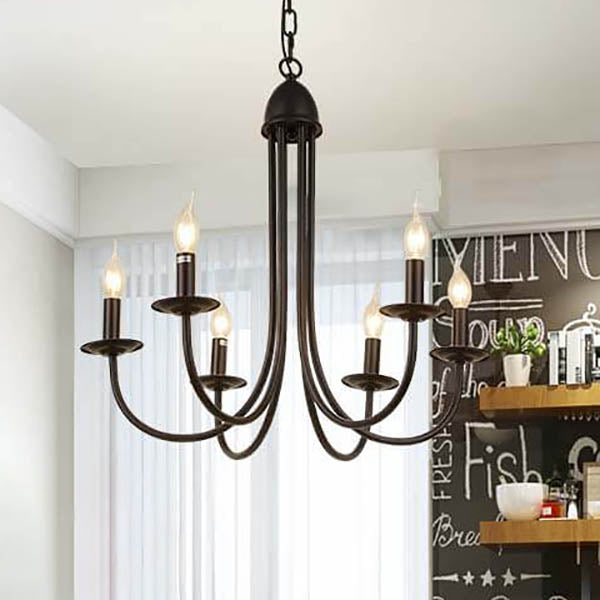 Elegant Black Wrought Iron Curved 6/8-Light Chandelier for Dining Room