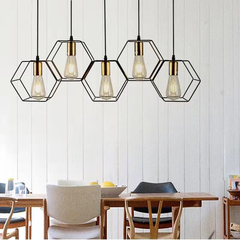 Mid-Century Geometric Iron Frame 3/5-Light Island Chandelier for Living Room
