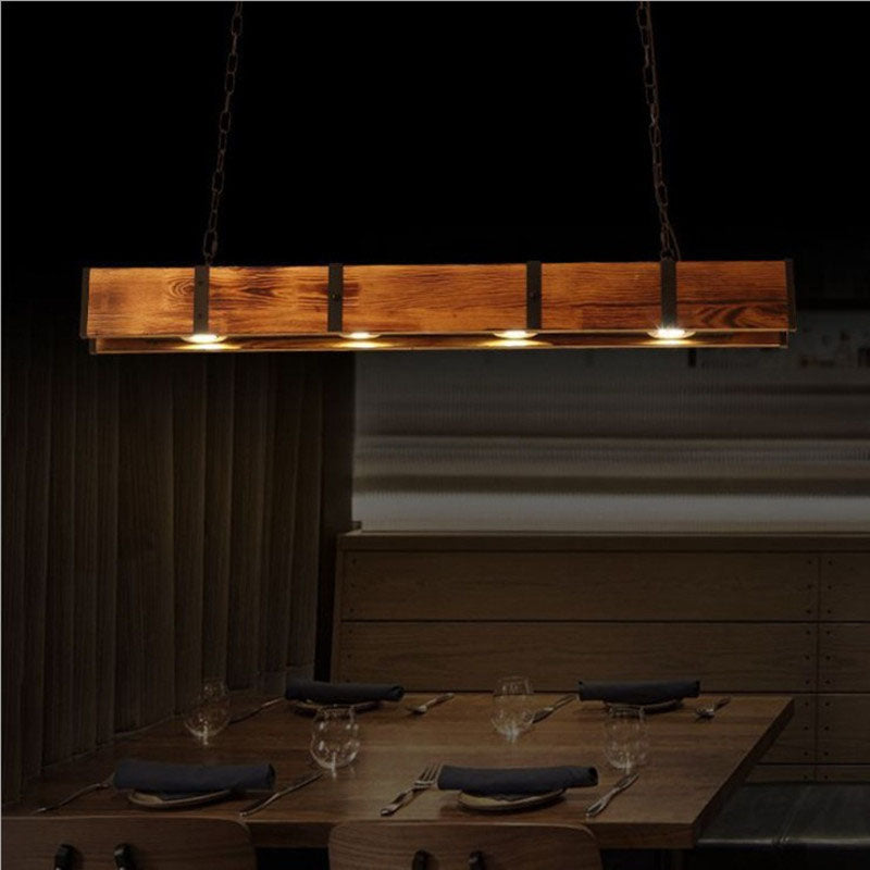 Rustic Vintage Wooden LED Island Chandelier for Dining Room Lighting