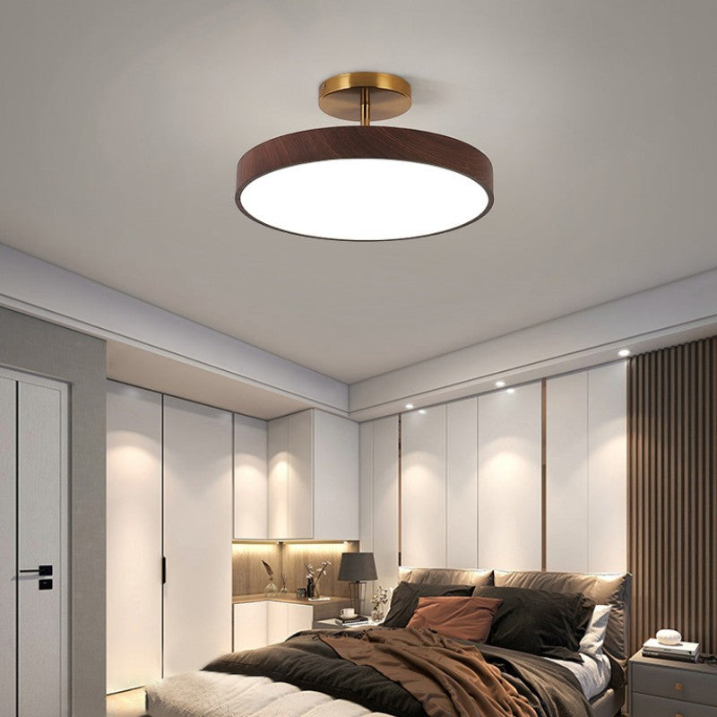 Natural Wood Grain LED Semi-Flush Mount Light for Wabi-Sabi Style Interiors