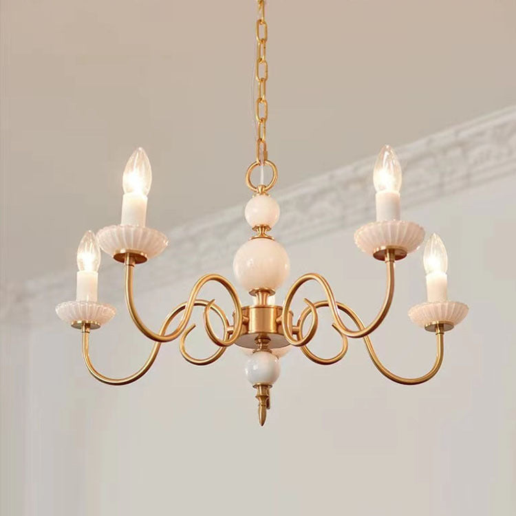 Elegant French Copper Frame 5-Light Candelabra Chandelier for Living Room