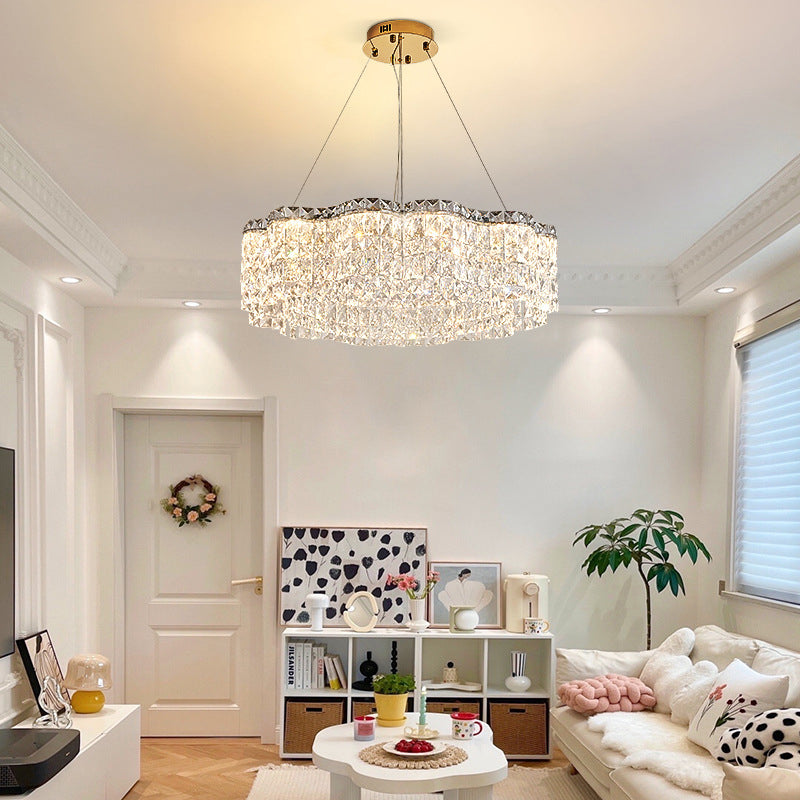 Sleek Stainless Steel Flower Crystal LED Chandelier for Living Room