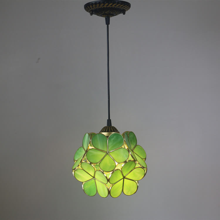 Antique Rose Stained Glass 1-Light Pendant Fixture for Dining Room