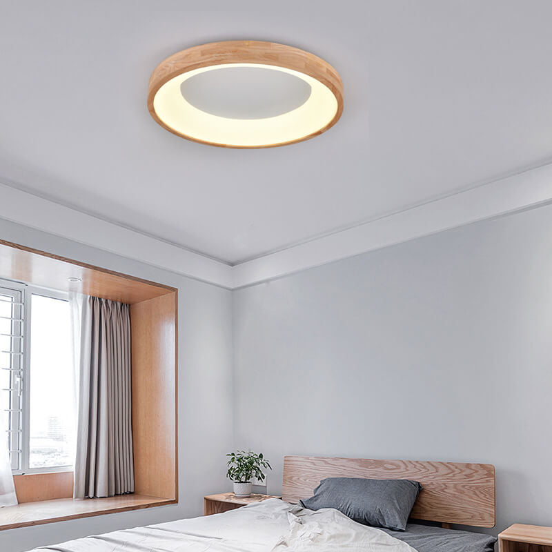 Scandinavian Style Natural Wood LED Flush Mount Ceiling Light for Hallway