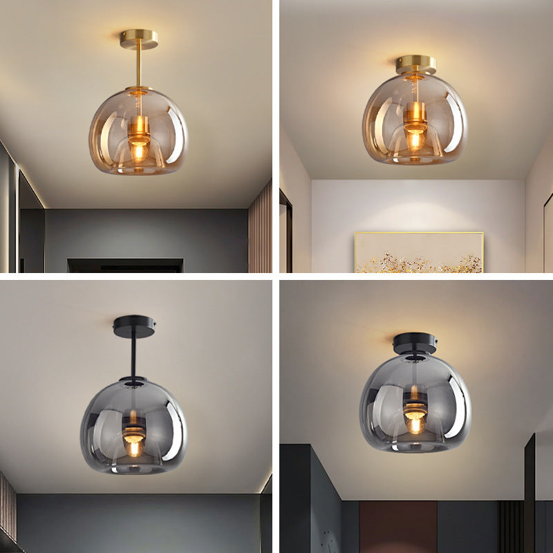 Modern Nordic Round Glass and Iron Semi-Flush Mount Ceiling Light for Living Room
