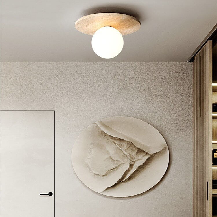 Vintage Round Travertine Flush Mount Ceiling Light Fixture for Hallway