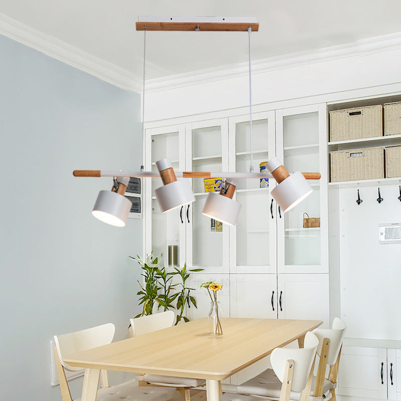 Nordic Minimalist 4-Light Macaron Color Wood & Iron Island Chandelier