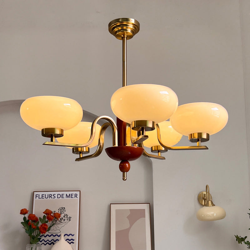 Antique Bronze Metal Glass Oval Round Chandelier for Living Room