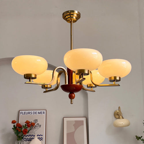 Antique Bronze Metal Glass Oval Round Chandelier for Living Room