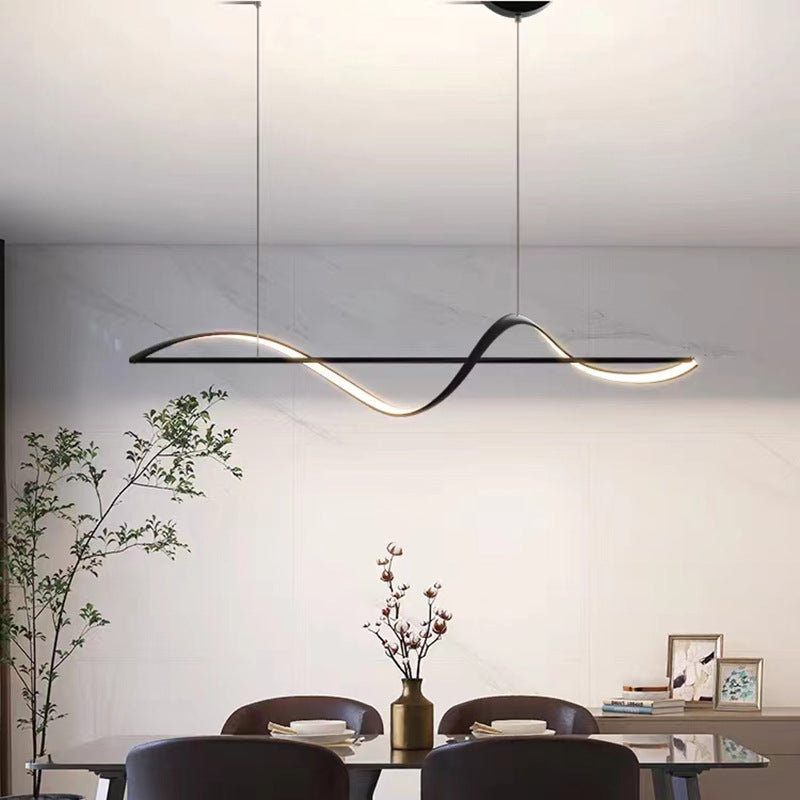 Sleek Aluminum Linear LED Chandelier in Silicone for Dining Room Elegance