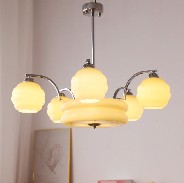Mid-Century Modern Iron and Glass Orb Chandelier for Living Room 4/6/8 Light