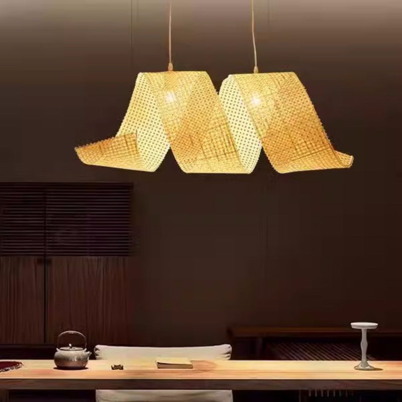 Elegant Bamboo Weaving Ribbon 2/3-Light Chandelier for Dining Rooms