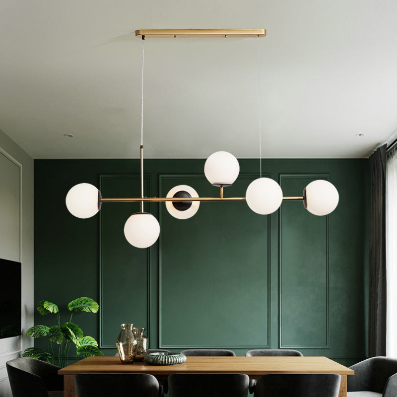 Modern Black Iron & Glass 6-Light Island Chandelier for Dining Room