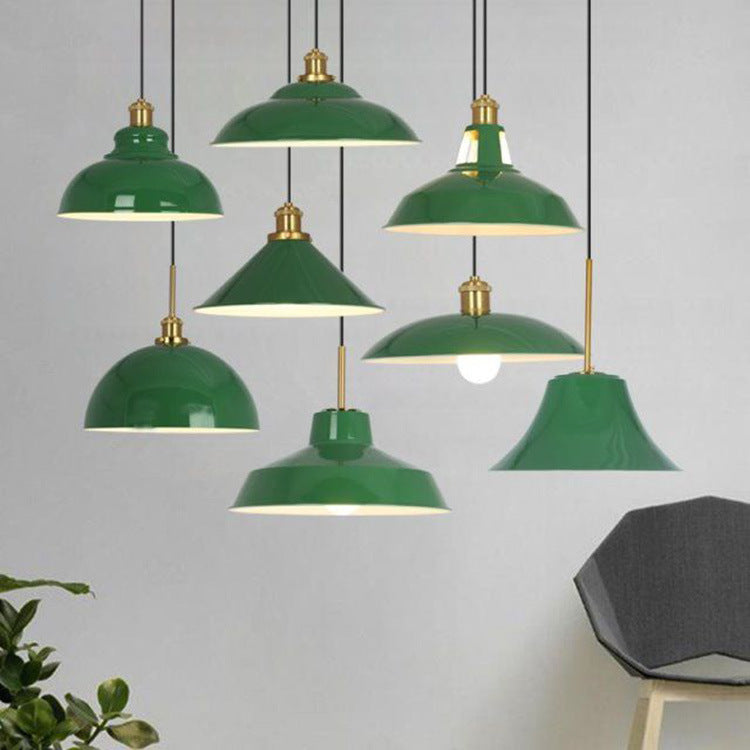 Vintage Green Iron Cone Pendant Light for Industrial-Style Entryway