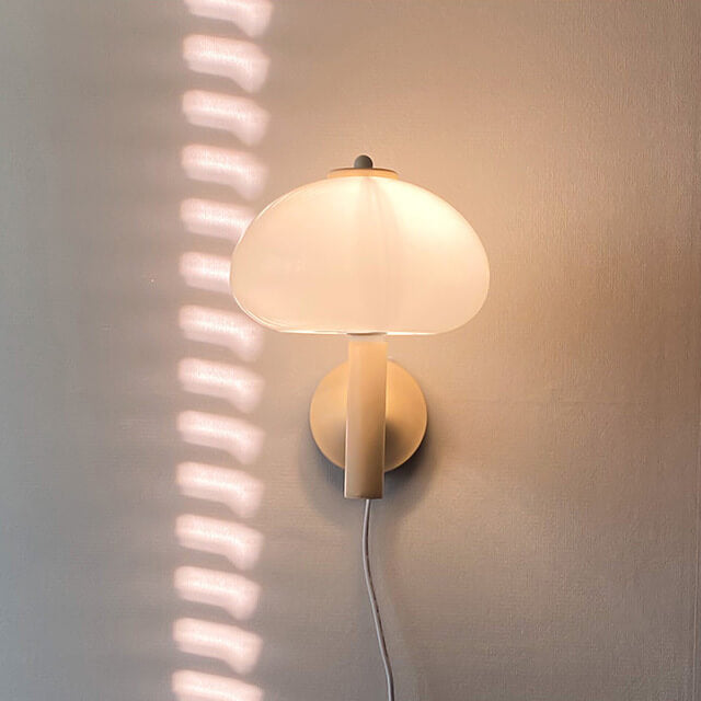 Nordic White Iron and Glass Dome 1-Light Wall Sconce for Bedroom Decor