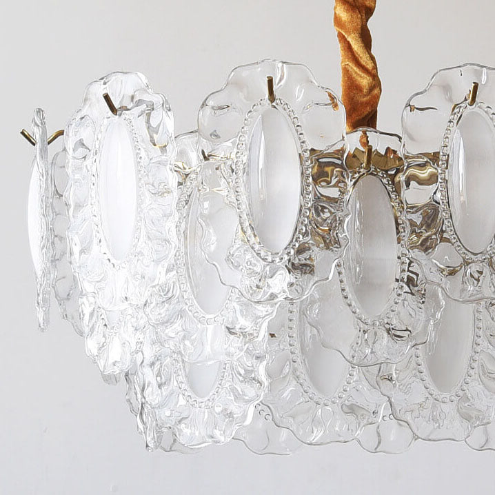 Elegant French Rectangular Pearl Iron Glass 8-Light Chandelier for Living Room