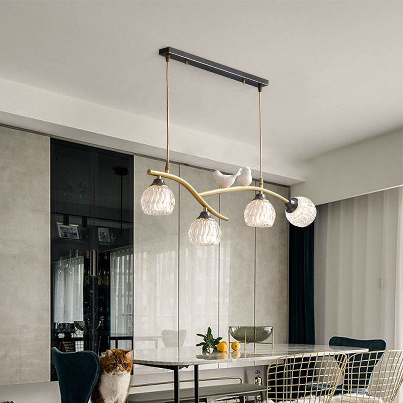 Japanese Minimalist Copper and Glass 4-Light Chandelier for Kitchen Island
