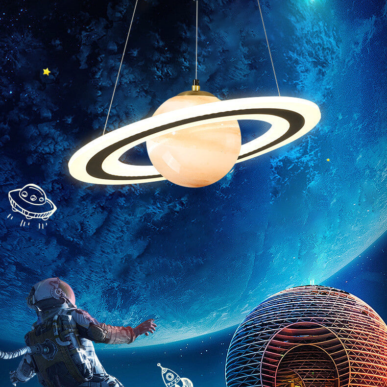 Contemporary Kids Planet Circle LED Chandelier for Playroom or Bedroom