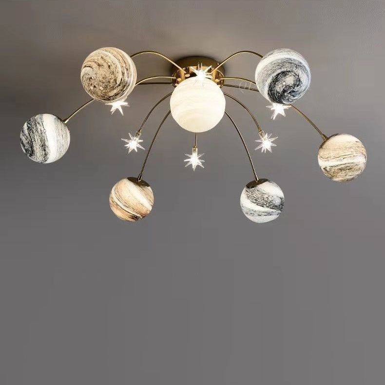 Nordic Style 13-Light Iron & Glass Earth Planet Ceiling Light for Kids' Bedroom