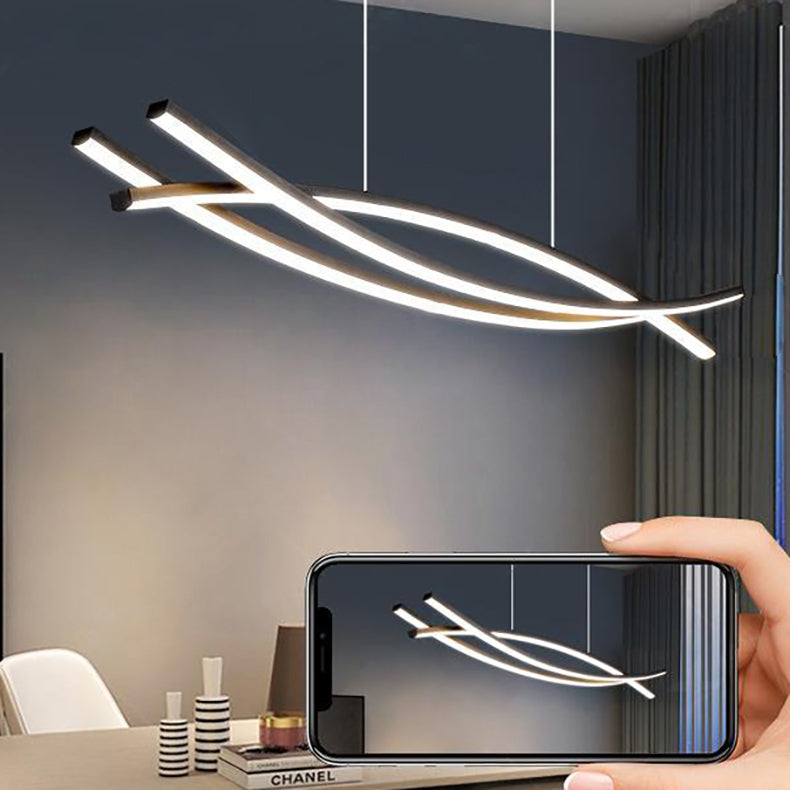 Sleek Aluminum Wave Arch LED Chandelier for Modern Dining Room Decor