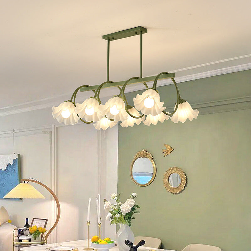Modern Minimalist Cream Flower Iron & Glass Chandelier for Dining Room