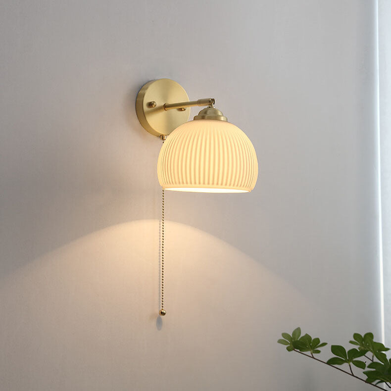 Nordic White Glass and Brass Striped Wall Sconce Lamp for Bedroom