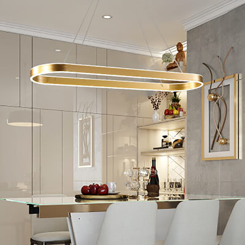 Sleek Oval Aluminum LED Chandelier - Modern Minimalist Fixture for Living Room