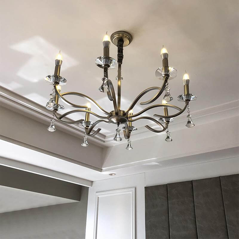 Elegant Gold Iron Frame Crystal Chandelier for Modern Living Spaces