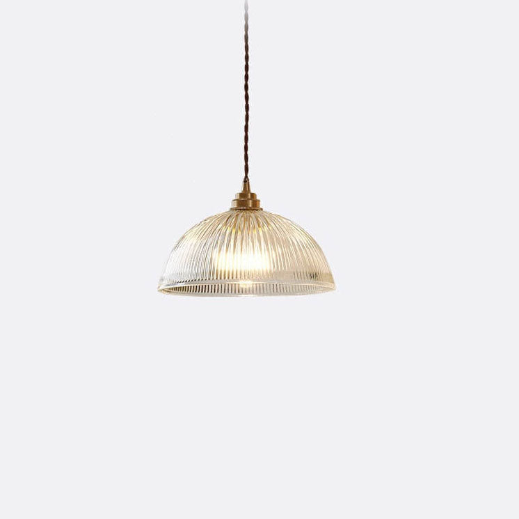 Sleek Clear Glass Dome Brass Pendant Light for Modern Dining Room