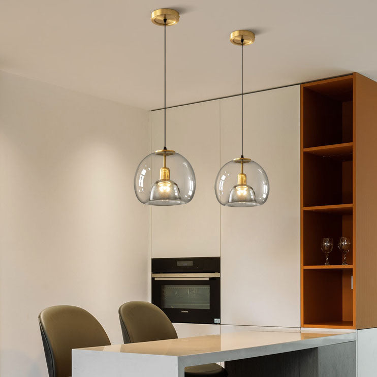 Scandinavian Round Copper Glass Chandelier Island Light for Dining Room
