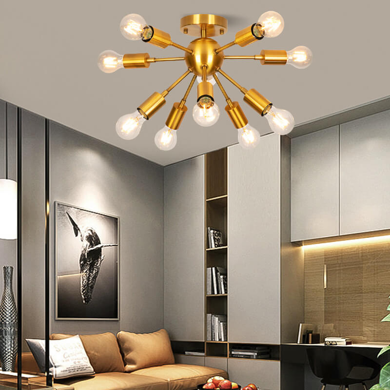 Modern Golden Iron Frame Glass Chandelier 10-Light for Dining Room