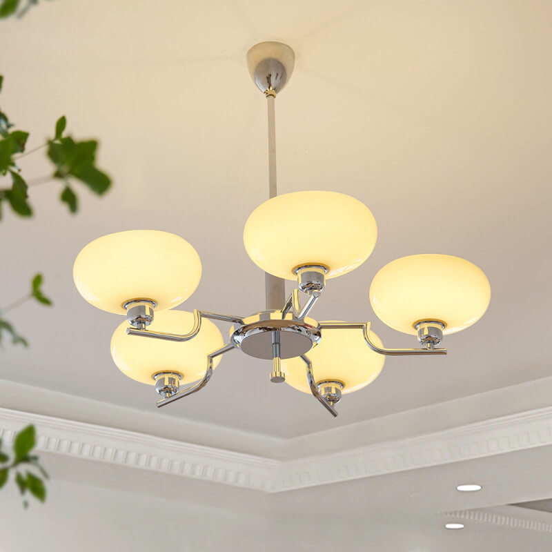 Traditional Vintage Milk White Glass Dome Chrome 3/5 Light Chandelier