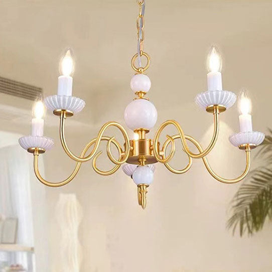 Elegant French Copper Frame 5-Light Candelabra Chandelier for Living Room