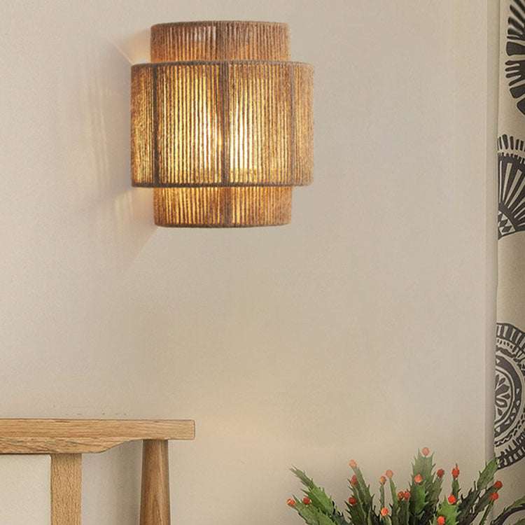 Rustic Japanese Rope Curved Wall Sconce Light for Living Room Decor