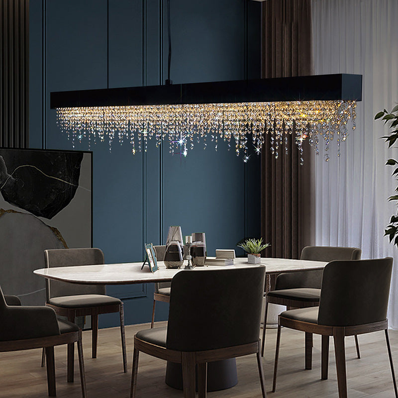 Elegant Silver Stainless Steel Rectangular Crystal LED Chandelier for Dining Room
