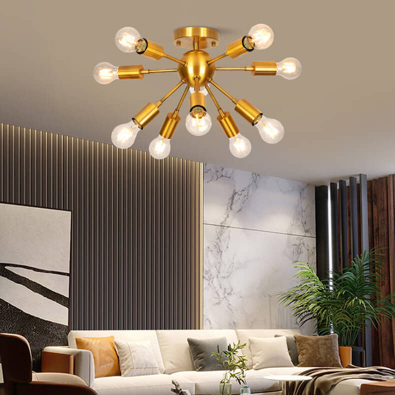 Modern Golden Iron Frame Glass Chandelier 10-Light for Dining Room
