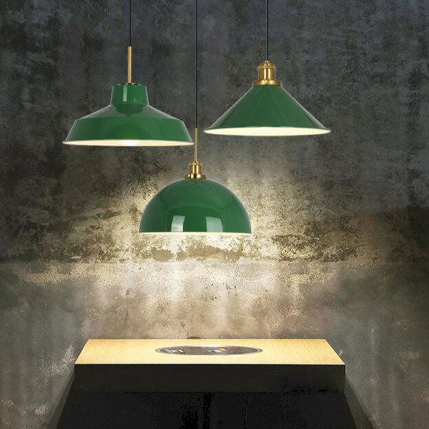 Vintage Green Iron Cone Pendant Light for Industrial-Style Entryway