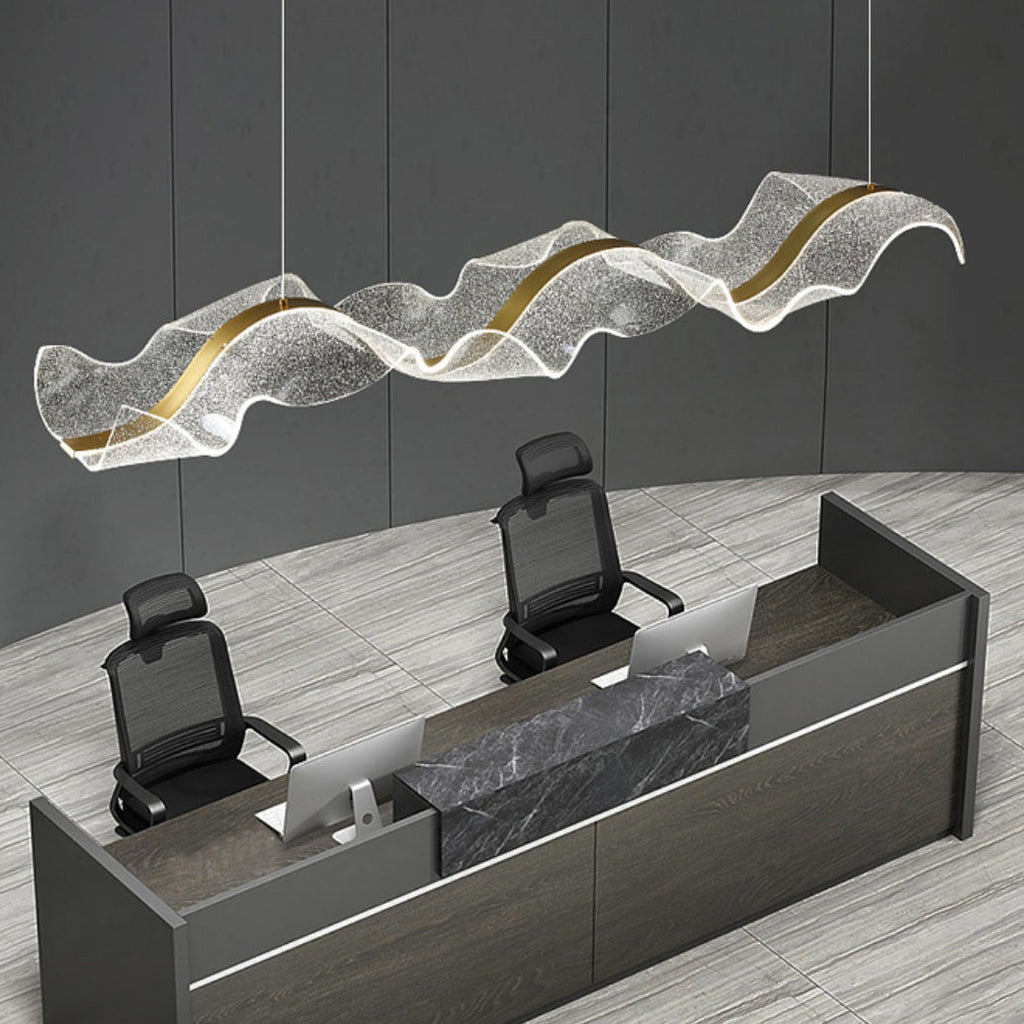 Modern Acrylic LED Island Chandelier | Rectangle Wave Design for Dining Room
