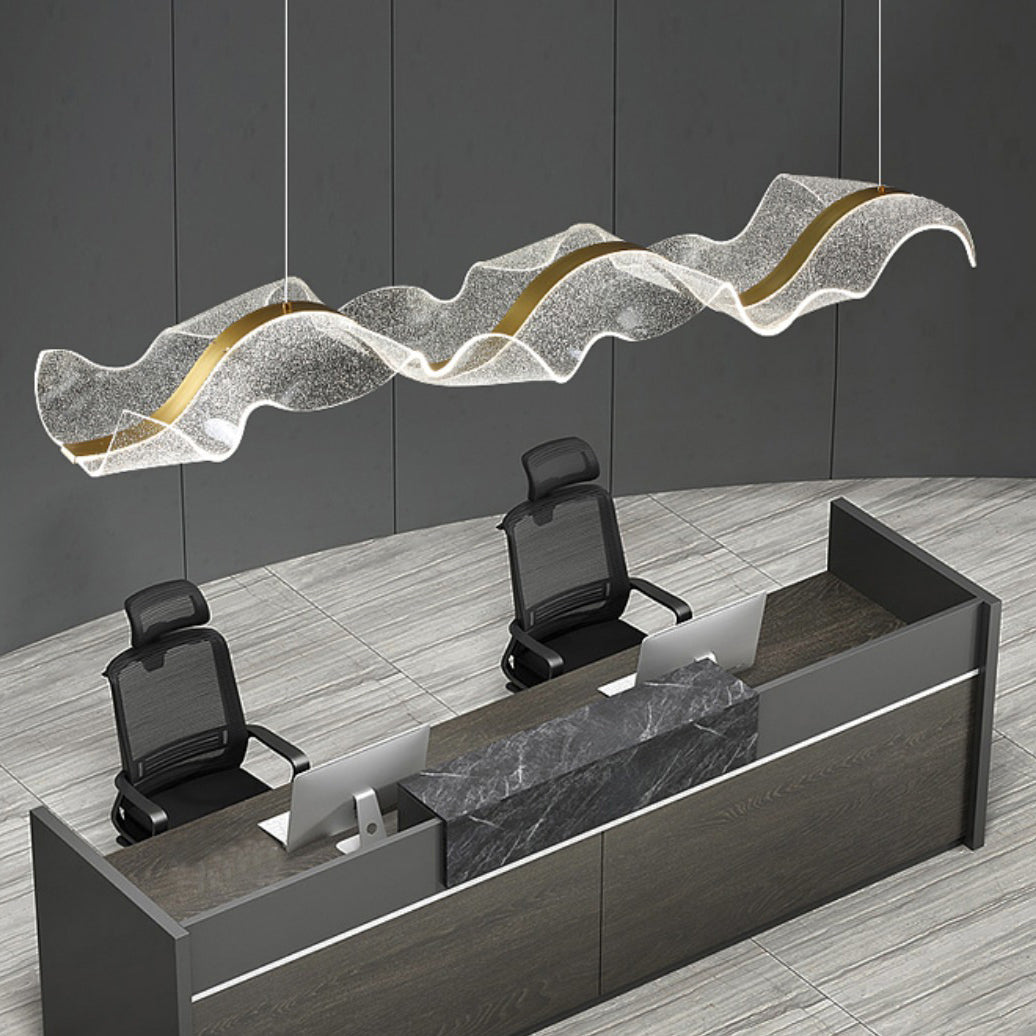 Modern Acrylic LED Island Chandelier | Rectangle Wave Design for Dining Room