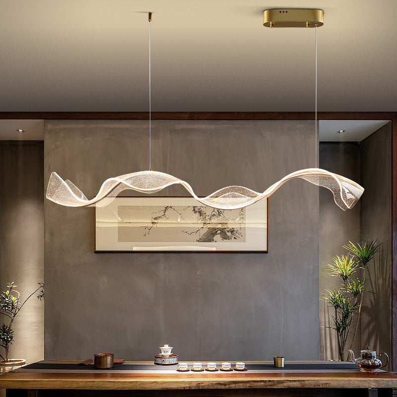 Modern Acrylic LED Island Chandelier | Rectangle Wave Design for Dining Room
