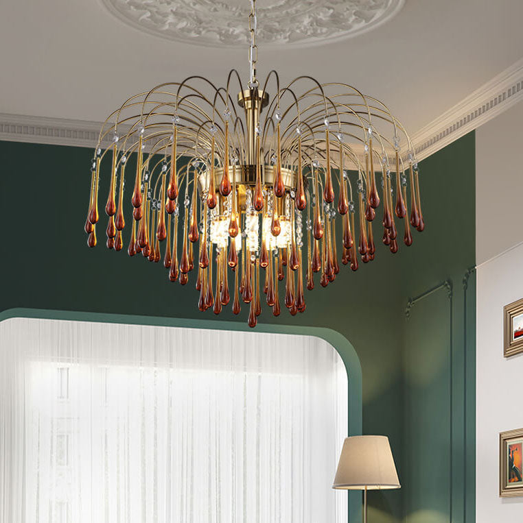 Traditional Copper Teardrop Chandelier - 4/6/10 Light for Living Room