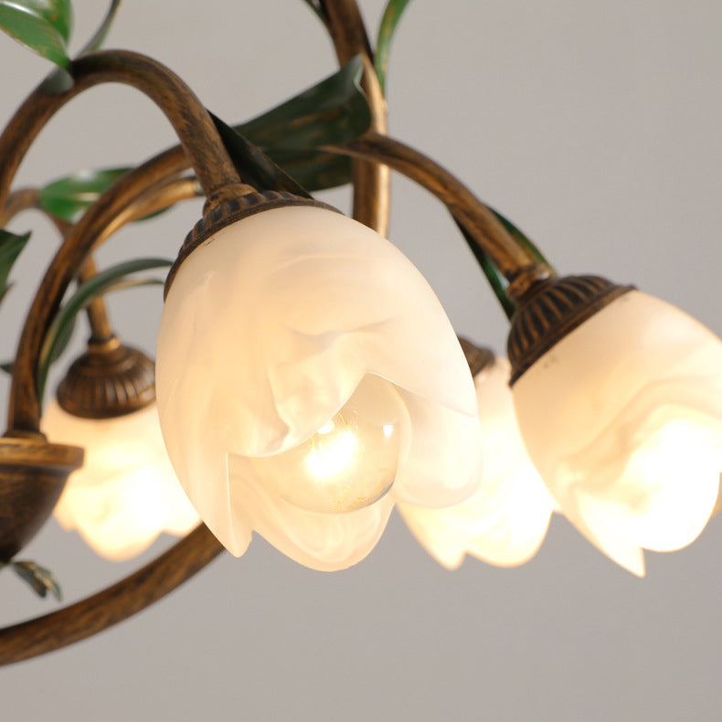 Modern Art Deco 6/8-Light Iron Lacquered Chandelier with Tulip Glass Shade