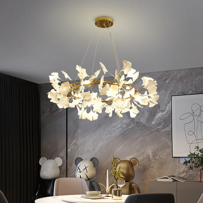 Modern Black Iron Ginkgo 10-Light Acrylic Chandelier for Living Room