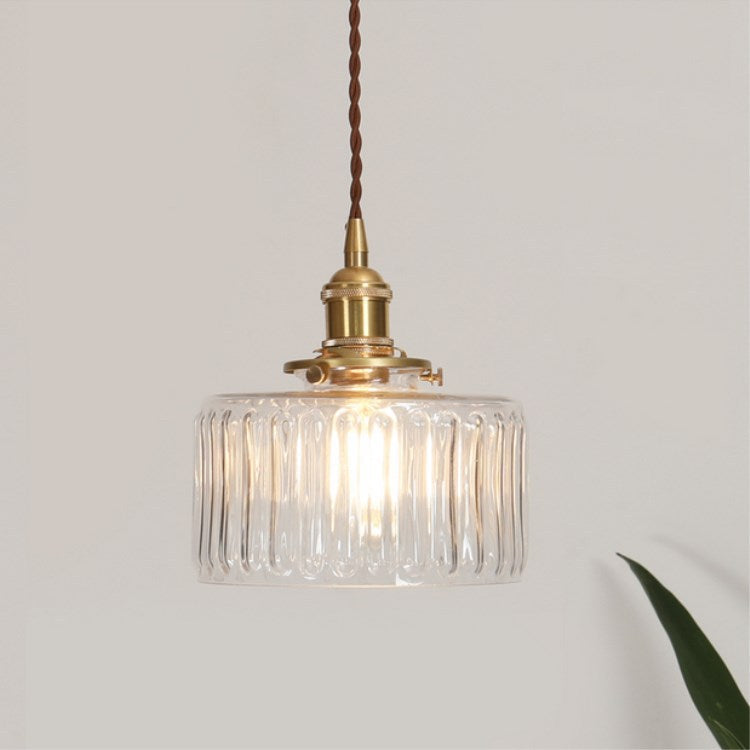 Traditional Japanese Brass Glass Round Pendant Light for Living Room